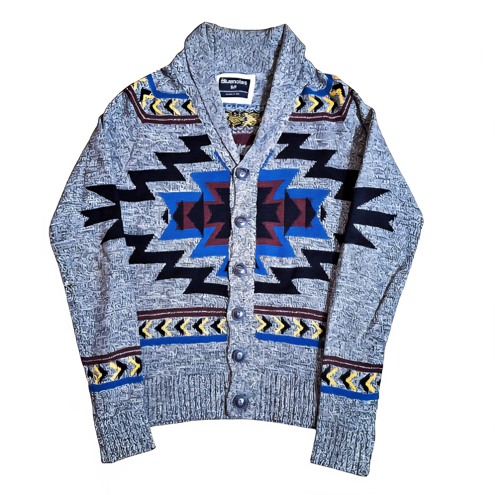 Bluenotes Gray and Blue Aztec Patterned Men's Cardigan
